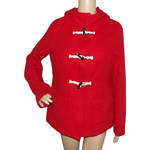 Old Navy Peacoat Womens Size Small Radiant Red Toggle Hooded Pockets - Picture 1 of 14